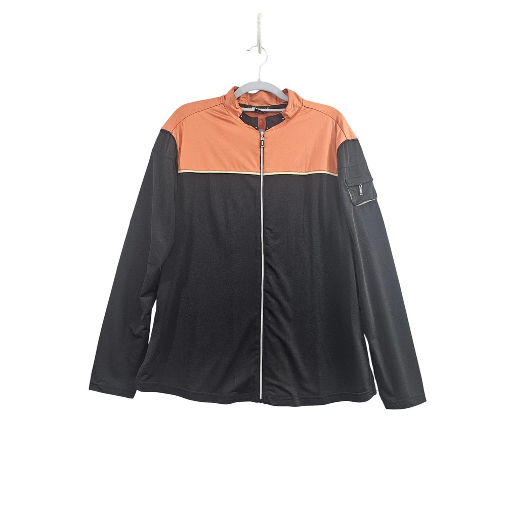 DKNY Golf Jacket Womens XL Black Orange Colorblock Full Zip Athletic Performance